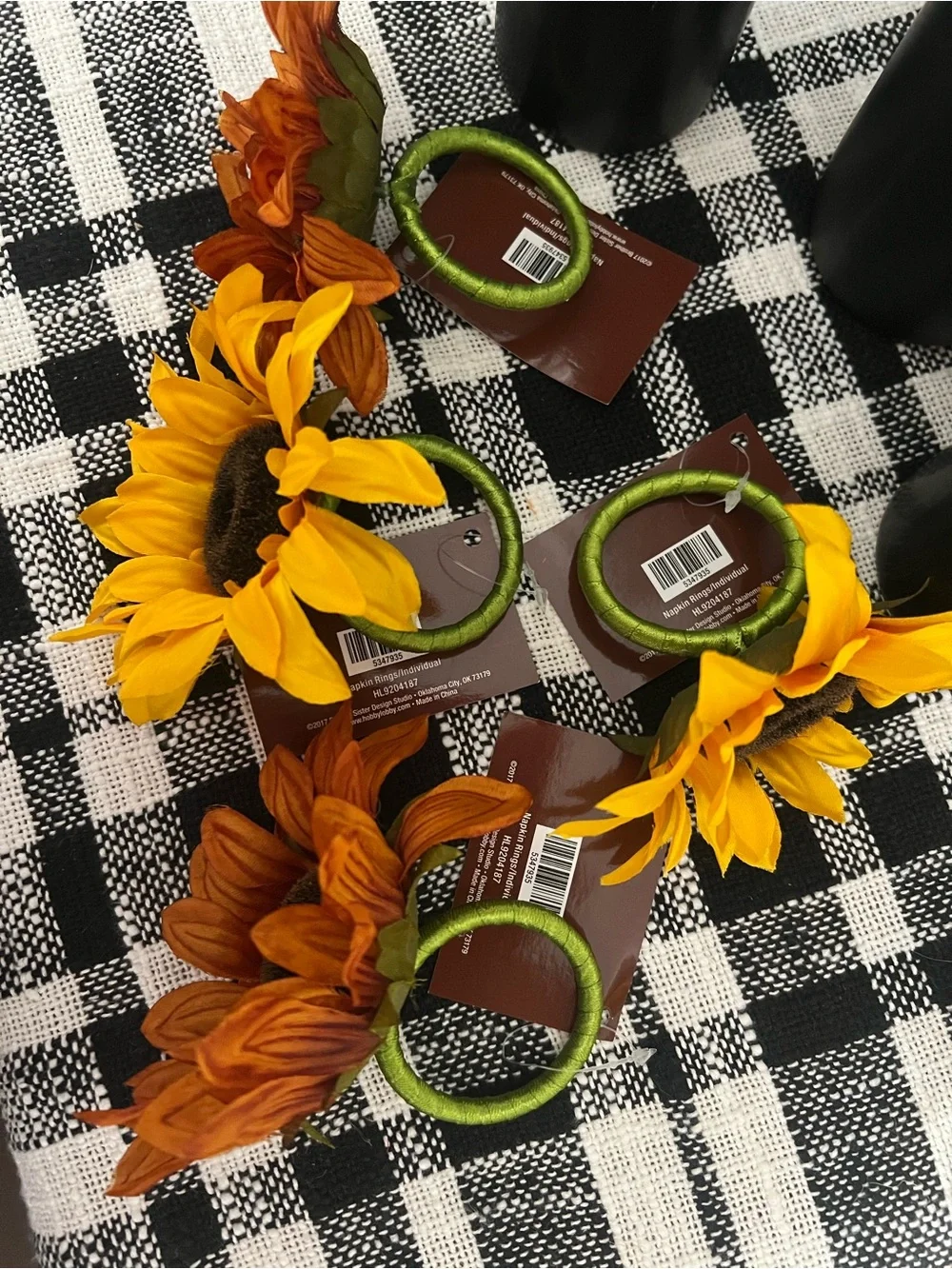 Sunflower Bundle 4 Napkin Ring Holders Yellow & Orange Faux Sunflowers NWT